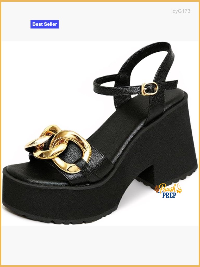 Chunky Platform Heeled Sandals With Adjustable Ankle Strap Pu Leather